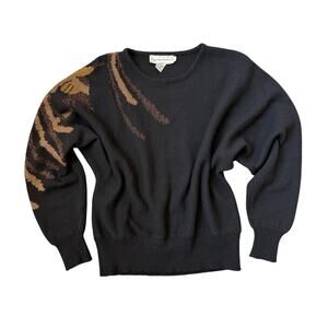 Vintage 90s Black Wool Bronze Phoenix Sweater Batwing Dolman Minimalist Luxury L